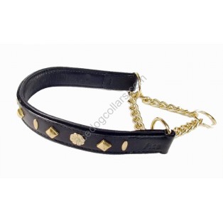 Comfy Half Check Leather Dog Collar : fits up to 22" . Leather is 15" (Width 1")